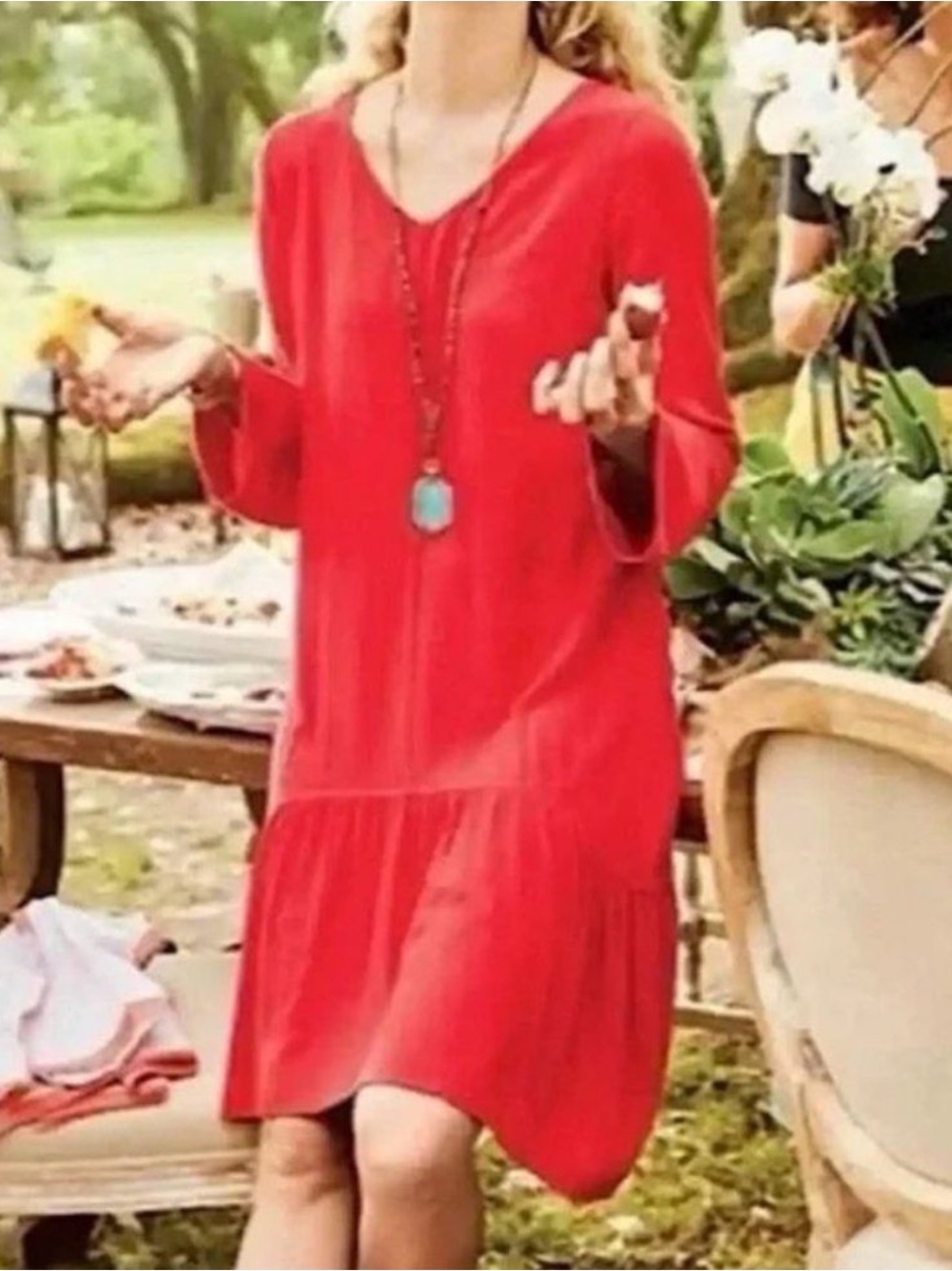 Soft Surroundings Mirabella Red Crinkle Tiered dress‎